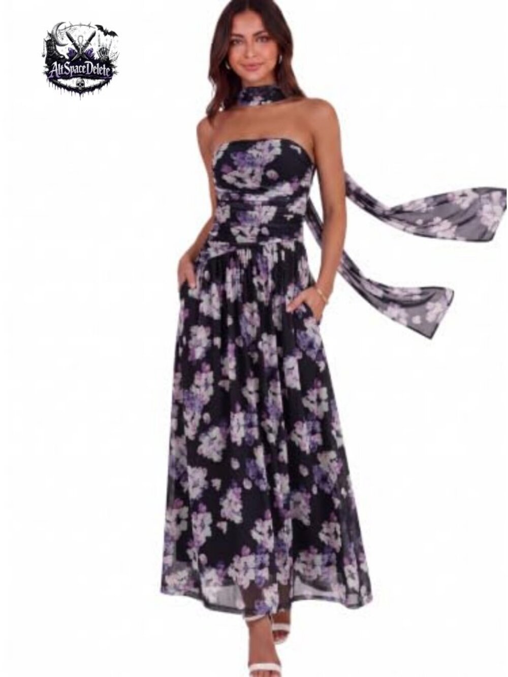 Strapless Ruched Maxi Dress with Scarf Wedding Guest